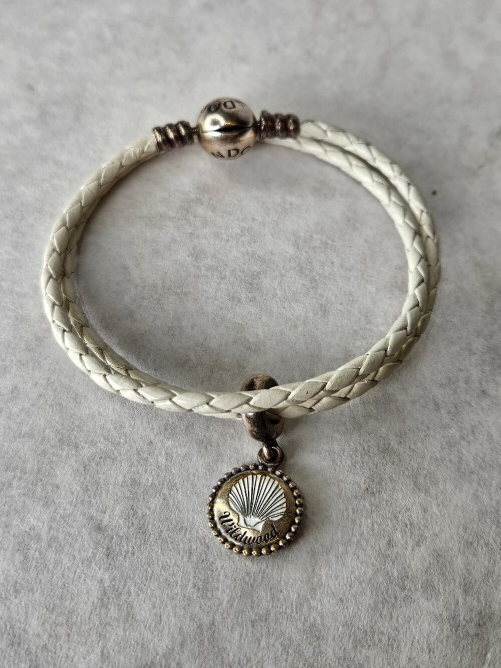 Pandora 925 Sterling Silver Braided Strand Bracelet Wildwood Shell Charm